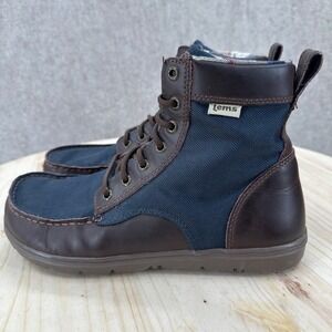 Lems Boulder Boot Mens 9-9.5 Leather Canvas Navy Brown Minimalist Barefoot